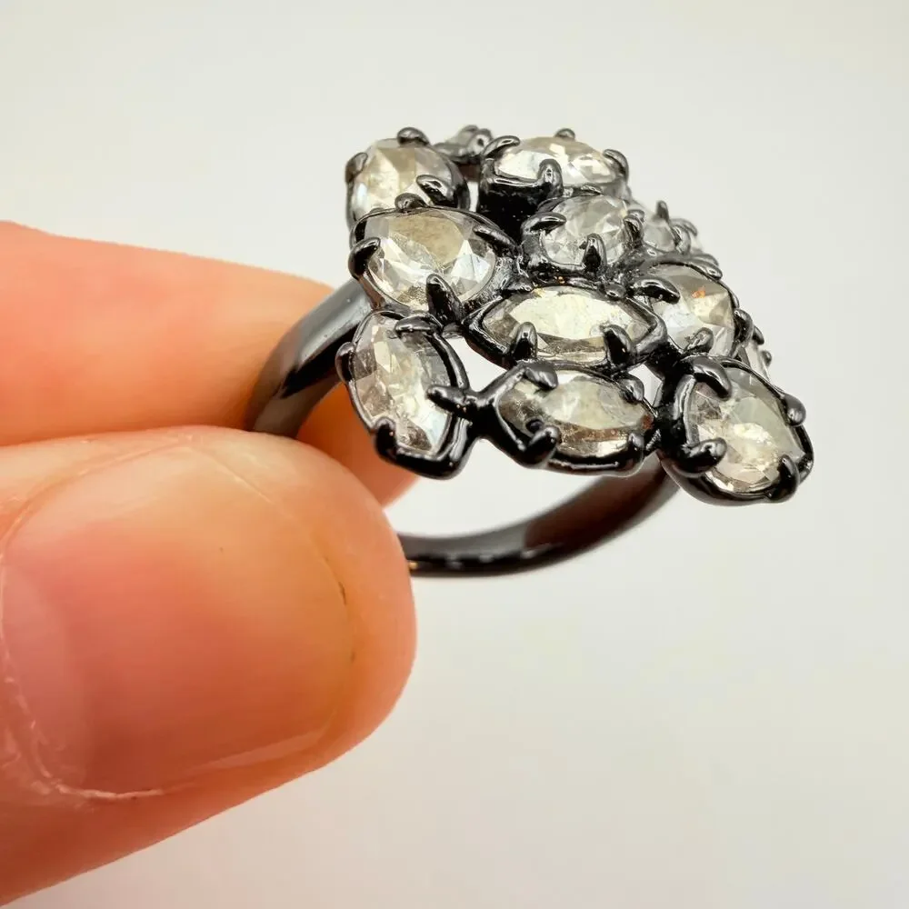 Signed Alexis Bittar Crystal Ruthenium Plated Cocktail Ring Designer Size 7